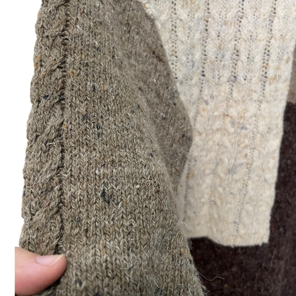 Capacity L Brown Colorblock Sweater Cable Knit Wool Blend‎ Vintage Grandpa Core - Picture 3 of 11